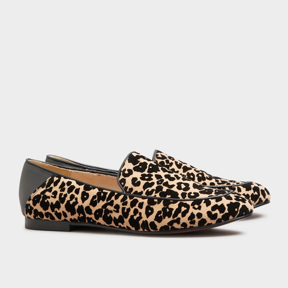 Long Tall Sally Beige Leopard Print Suede Loafers